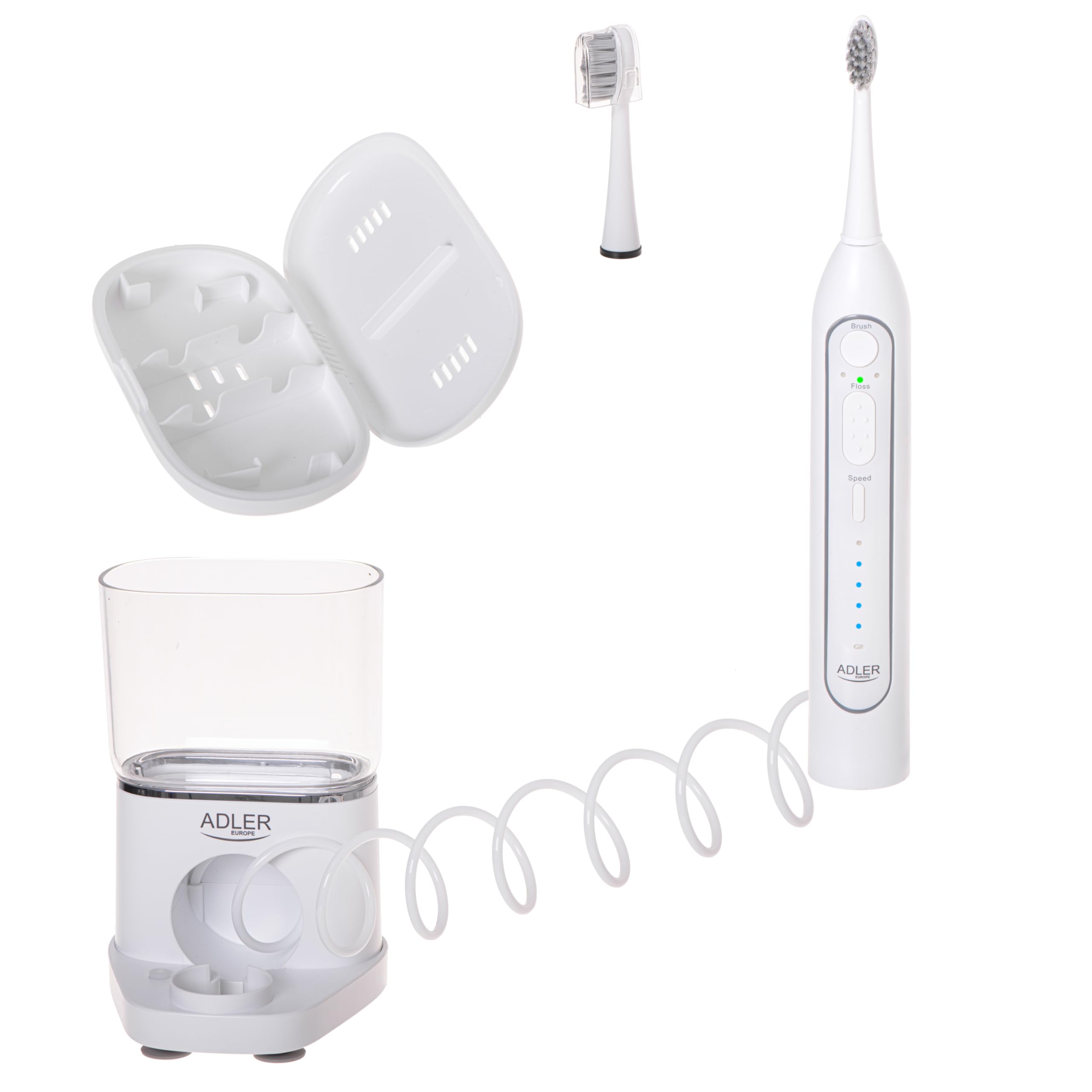 ADLER Irrigador dental 2 en 1 con cepillo sónico blanco