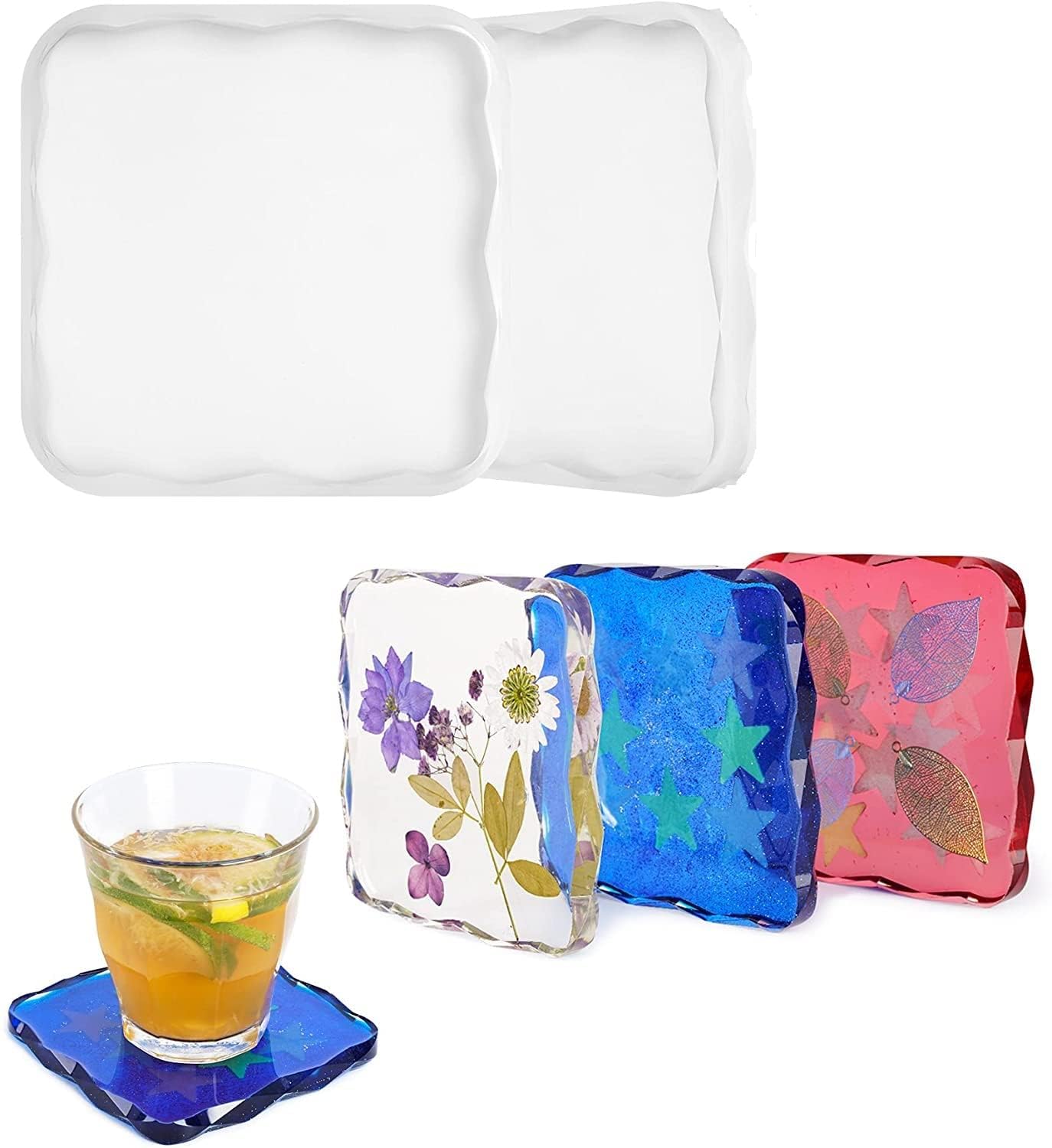 JERN Resin Mould Kit for DIY Crafts, Silicone Moulds Set with Coaster and Bookmark Designs (Set of 2 Pcs 5"x5" Square Coaster Mold)-image-23