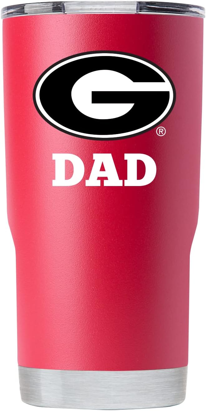Gametime Sidekicks Georgia 20oz Red Tumbler - Officially Licensed, 18/8 Stainless Steel, Double-walled, Vacuum-insulated, UV LED Printed Logos, Sweatless, Stays Hot/Cold - "Dad"