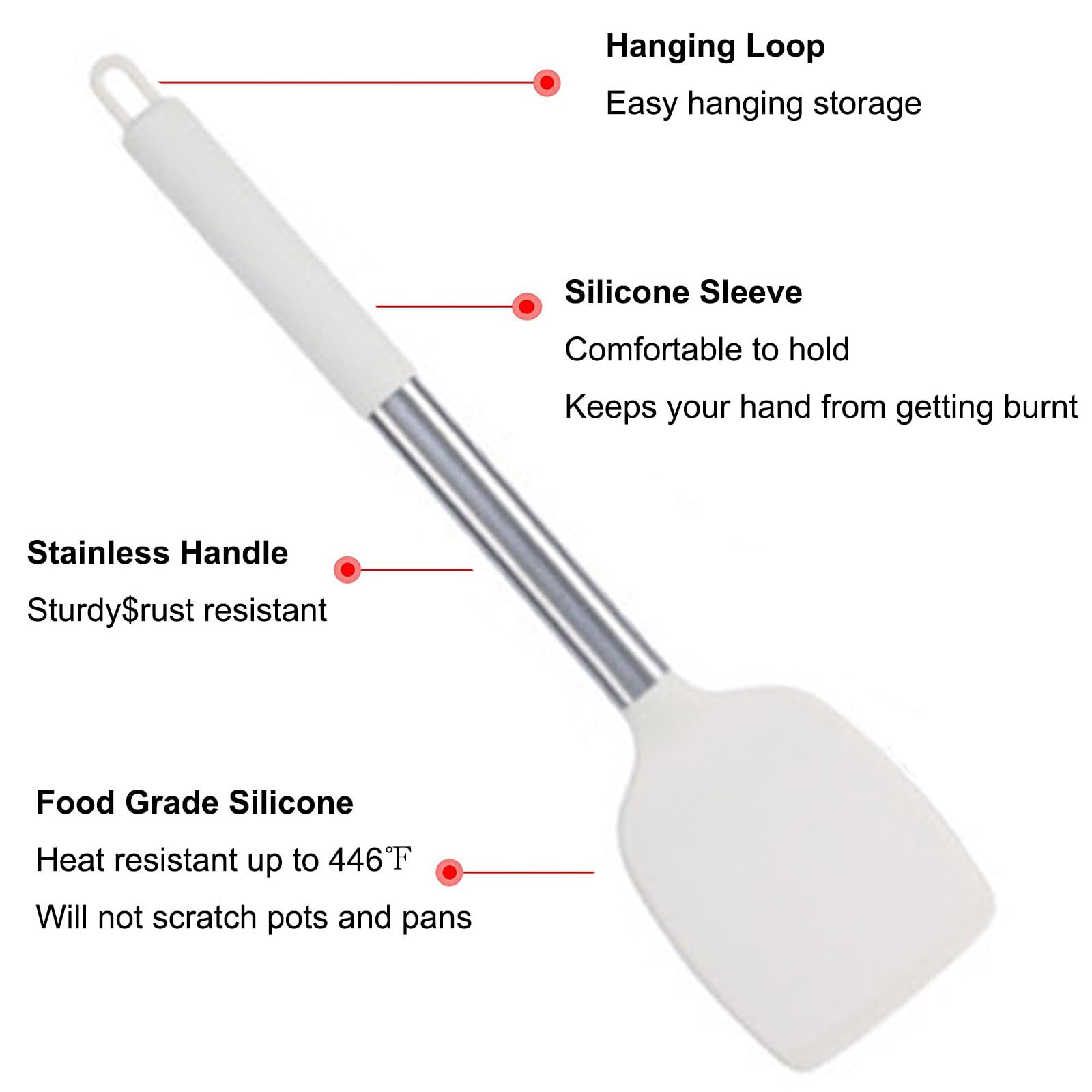 Küchenutensilien-Set, Silikon-Kochutensilien, 44-teiliges Pfannenwender-Set mit Edelstahlgriff, Antihaft-Utensilien-Set, Küchenutensilien und Gadgets,Weiß