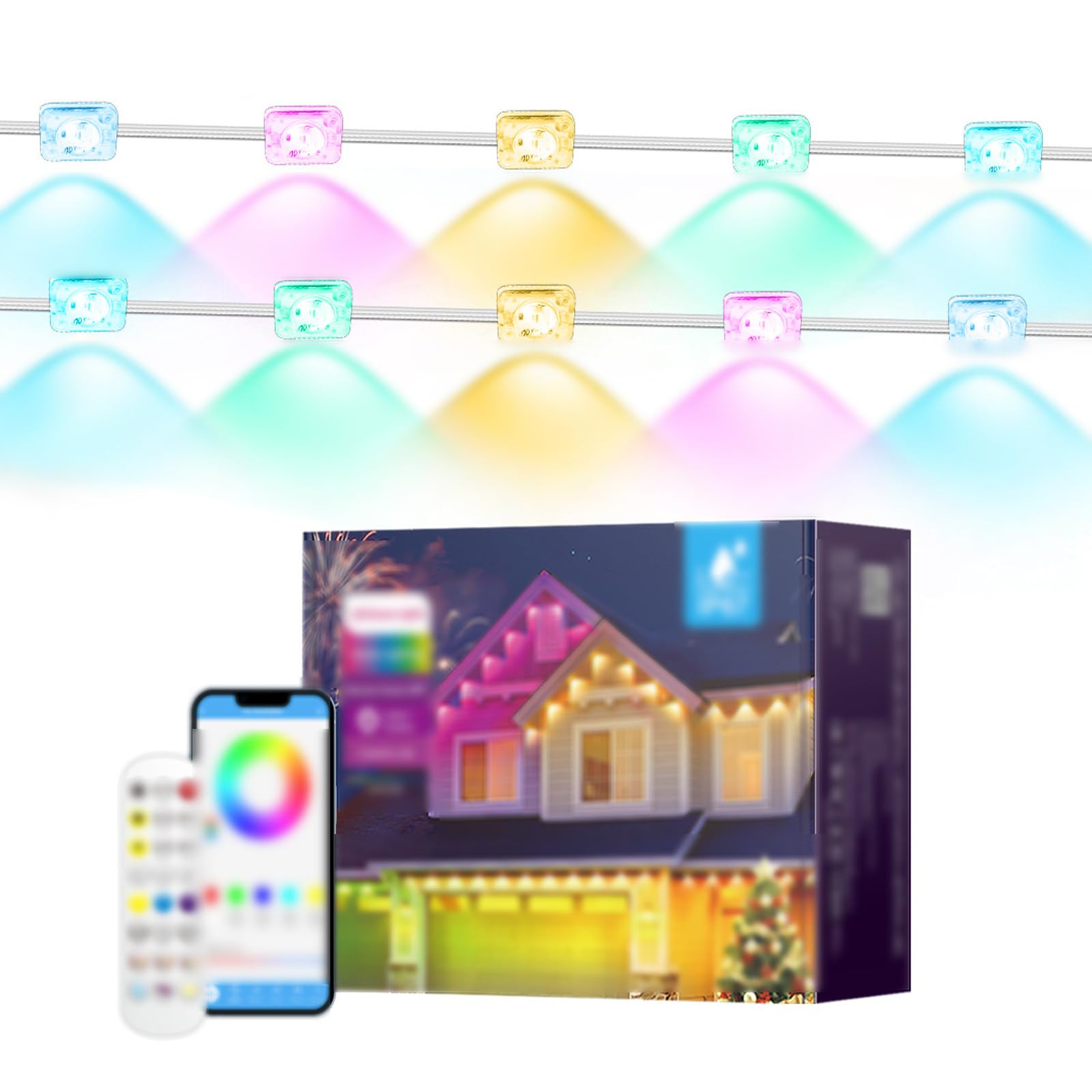 Oświetlenie Zewnętrzne Okapowe,Dekoracyjne Oświetlenie Ogrodowe Rgb,14M/28,4M,Inteligentna Aplikacja I Pilot,36/72 Światła,16 Milionów Kolorów,44 Sceny,Funkcja Timera,Do Domu,Na Święta 14m