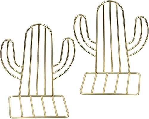 Miniatura 6 de MyGift Moderno sujetalibros de alambre de metal de tono latón, diseño de cactus, estilo del suroeste del desierto en forma de Sagauro, soportes
