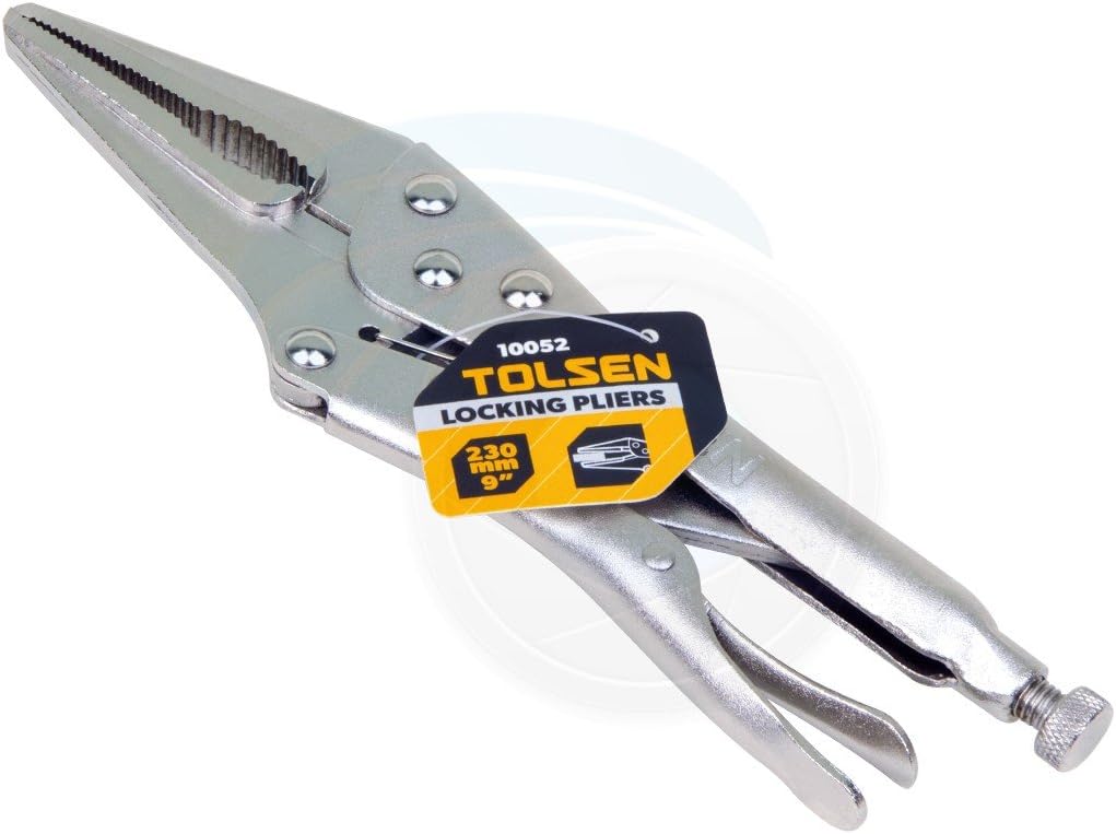 TOLSEN 9" Needle Nose Locking Vise Grips - Drop Forged Carbon Steel, Nickel Plated, Ridged Teeth, Adjustable Bolt, Durable Handle - Precision Clamp Pliers