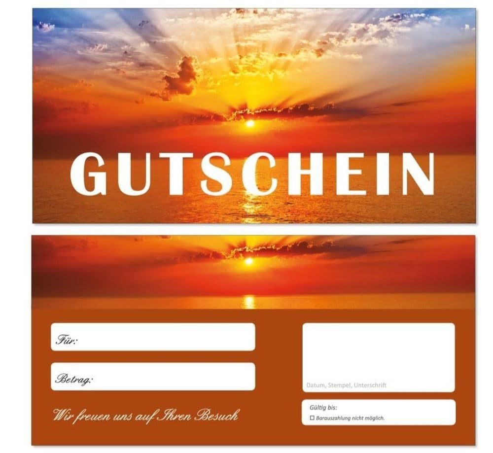 Stück Geschenkgutscheine (Sonnenuntergang-709) Gutscheine Gutscheinkarten für Bereiche wie Reisen, Urlaub und Wellness (200)