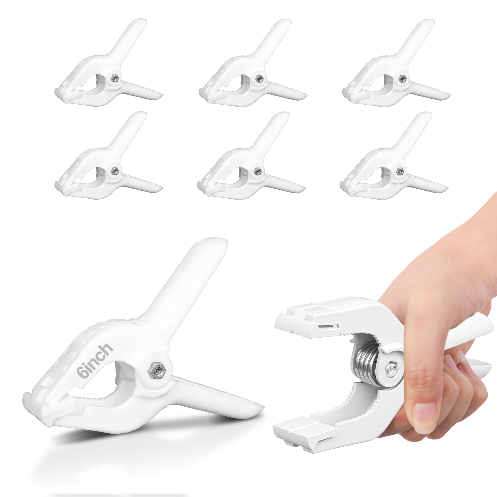EMART 6 Pack Heavy Duty Spring Clamps, 6 inch Backdrop Clips for Photography Studio, Photo Booth, Backdrop Stand, Paper, Woodworking, Crafts, Tarp - White