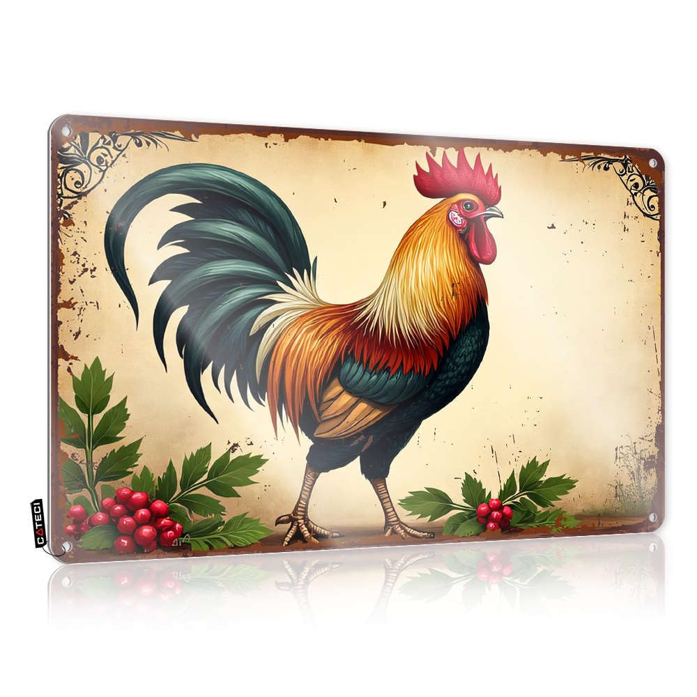 Fzfn Men's Colour A Colorful Rooster Stands Amidst Berries And Greenery Large Funny Outdoor Decor - Cool Wall Decor Accessories Hanging Wall Decor(30X40cm)