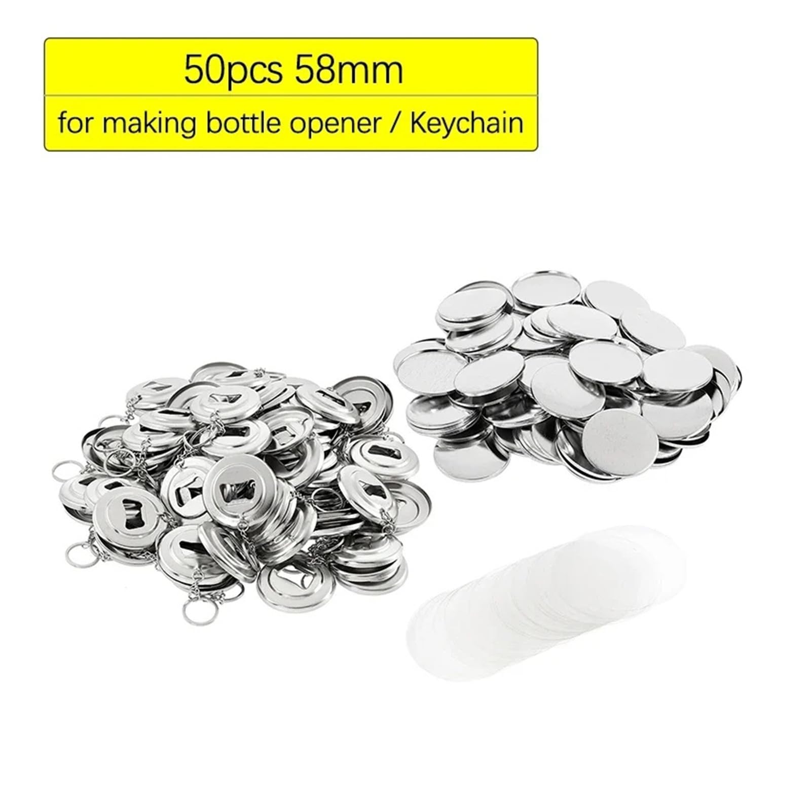 50 szt. 44 mm 58 mm metalowy brelok do otwieracza do butelek, guzik z przypinką, części do samodzielnego wykonania, materiały do produkcji guzików z przypinką Produkcja DIY(50pcs 58mm)