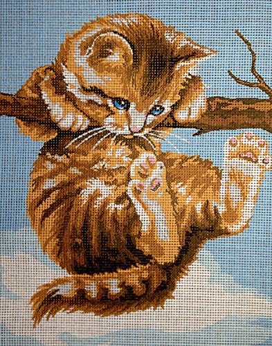 hudema's Needlepoint Kit Cat on The Branch 7.9"x9.8" 20x25cm Printed Canvas cod.429