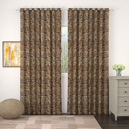 Image of Story@Home Bloom Collection Jacquard Weaving Solid Pattern Ring top Eyelet 4 Piece Door Curtain - 7 Feet, Chocolate Brown