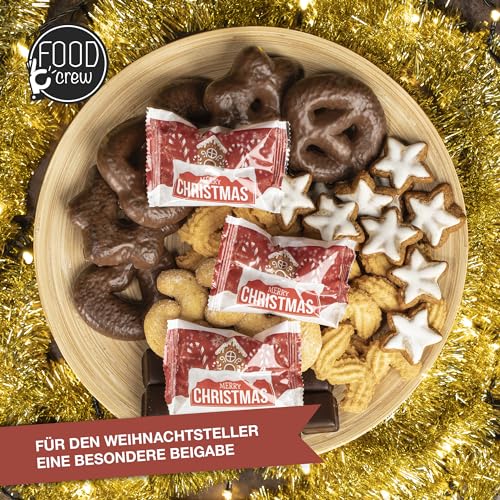 FOOD crew 30x Weihnachtsglückskekse mit Lebkuchen Geschmack – Glückskekse - Süßigkeiten Weihnachten - Gebäck Einzeln Verpackt mit deutschen Sprüchen - Vegan - Made in Germany