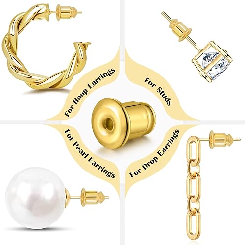 Miniatura 4 de Aretes hipoalergénicos y cómodos para tachuelas y orejas caídas, oro pequeño (3 pares)