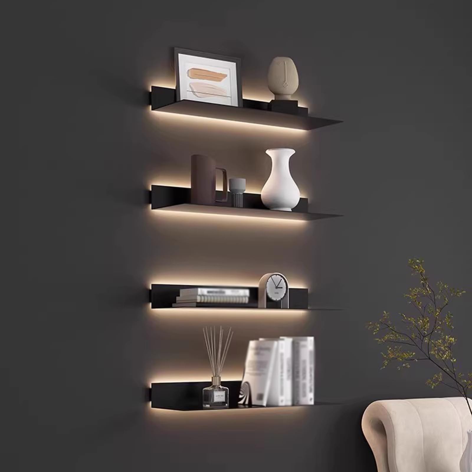 ウォールシェルフwithライト Amazon｜DHYBDZ 1個の金属製フローティングウォールシェルフ、LED