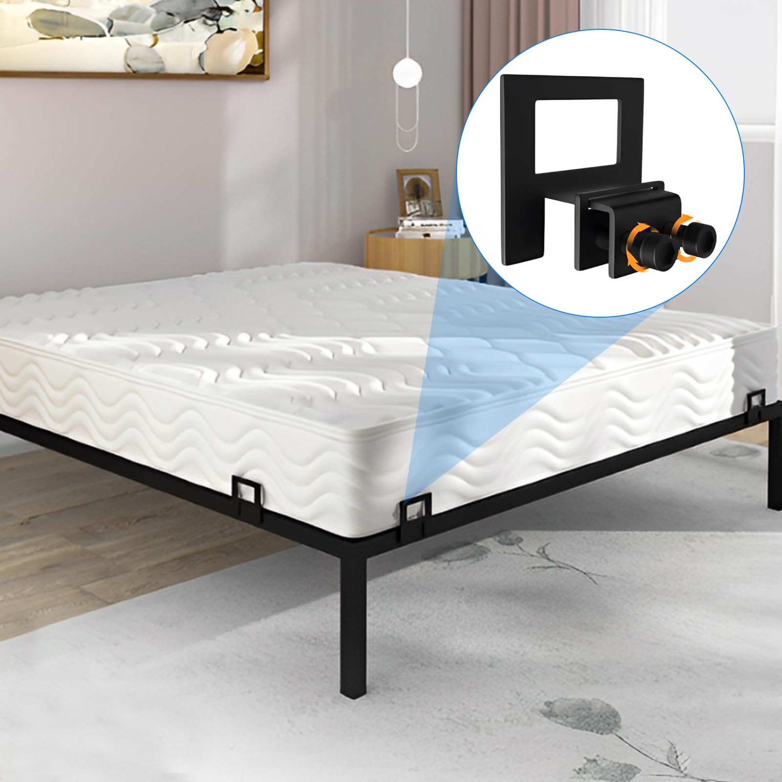 6 unidades de soportes para colchón antideslizamiento, soporte para colchón para marco de cama, antideslizantes, juntas de colchón, topes para estructura de cama de metal, color negro