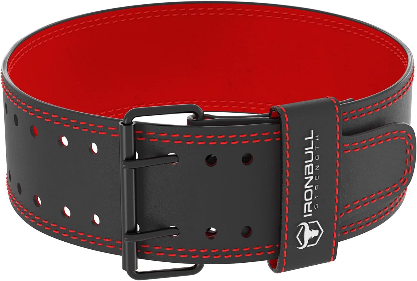 Powerlifting Belt/Weight Lifting Belt PRO - 10mm Double Prong - 4-inch Wide Suede Leather - Power Back Support for Weightlifting, Strength Training, Strongman, Gym and Fitness (Medium, Black/Red)