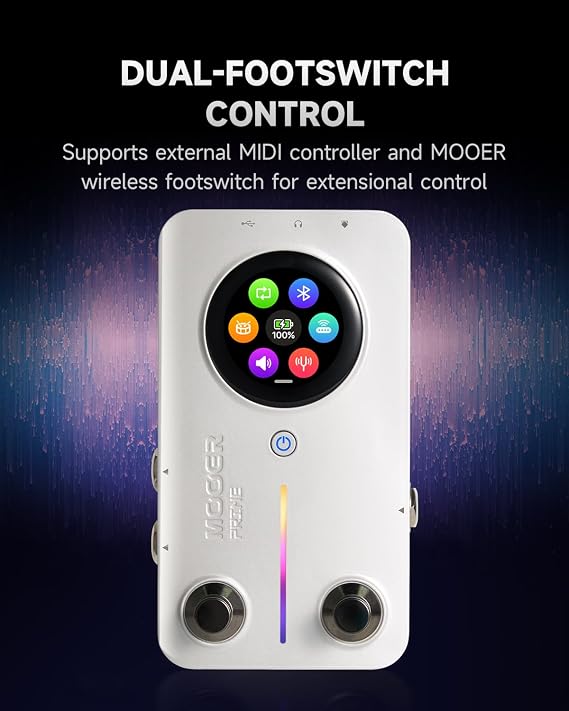 MOOER Prime M2 Multi Effects Processor Headphone Amp, AI Stereo Bass Guitar Pedals with 194 Effect Models Loading MNRS and Third-party IR Sample Files Touch Screen for Performance Practice, Silver