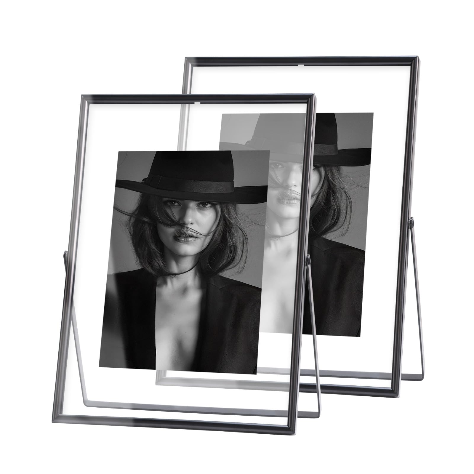 Lot de 2 cadres photo flottants noirs de 12,7 x 17,8 cm, en métal et verre, pour photo de 10,2 x 15,2 cm, 8,9 x 12,7 cm, support mural ou étagère de table, cadeau pour festival, mariage,