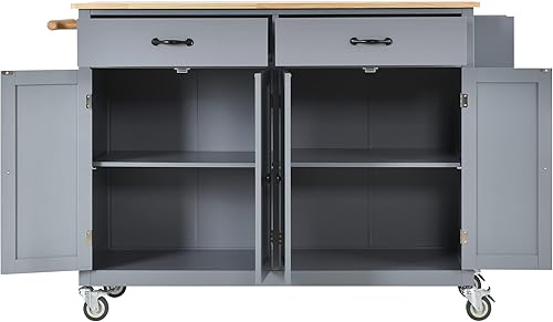 Isla de cocina rodante con almacenamiento, carrito de mesa de cocina portátil, 2 cajones y ruedas con cerradura, 2 gabinetes, encimera de madera de disponible en Yaxa Peru