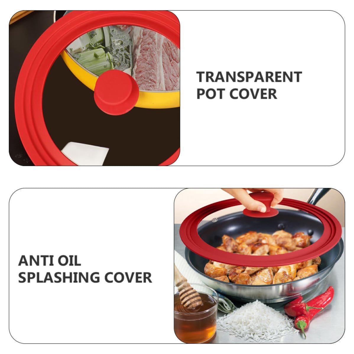 Tapa de Olla Pomo de Vidrio Templado Redonda Visible Rojo | 1, Cubre Ollas de Cocción y Guiso, Resistente a Cambios Bruscos de Temperatura, Borde Antiquemaduras
