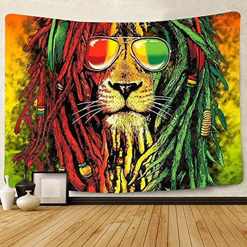 Simsant Rasta Rastafarian Tapestry Lion Head Bob Tapestry Wall Hanging Backdrop for Living Room Bedroom Dorm Psychedelic Decor Tapestry (80″x60″)