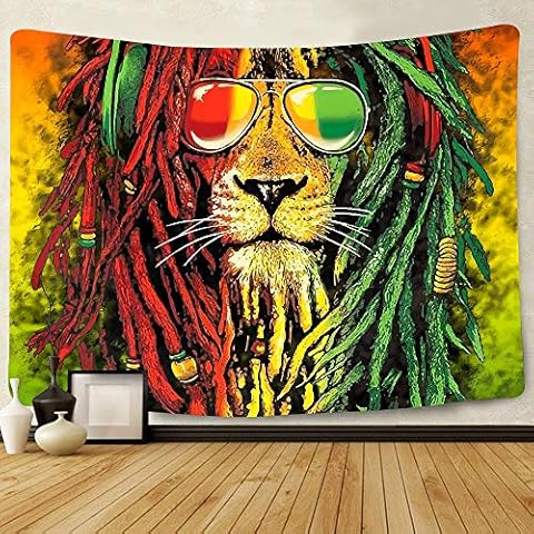 Simsant Rasta Rastafarian Tapestry Lion Head Bob Tapestry Wall Hanging Backdrop for Living Room Bedroom Dorm Psychedelic Decor Tapestry SIZY0596 Cover