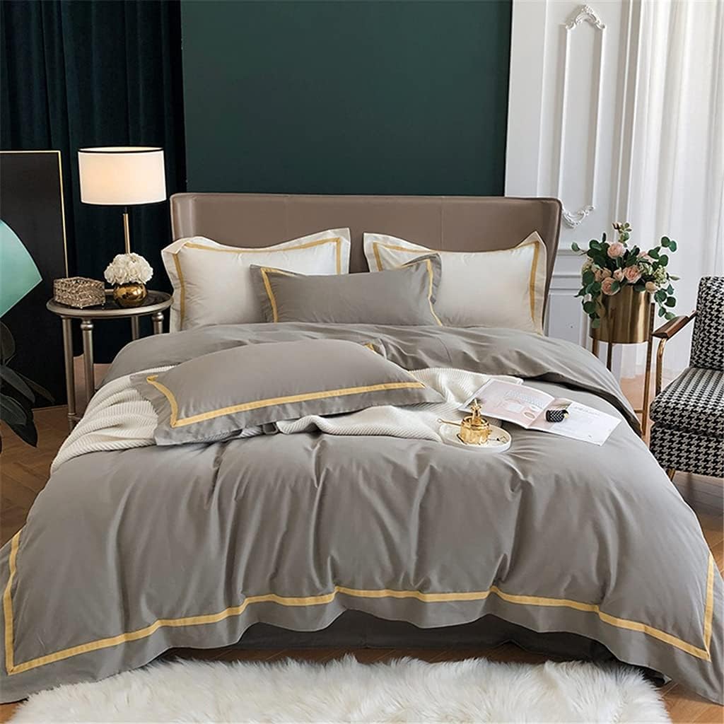 Autumn and Winter Simple Cotton Brushed Four-Piece Modern Style Pure Yarn-Dyed Quilt Cover with Thicker Bedding (Color : Color 2 Size: 1.8 m) (Color 1 2m)