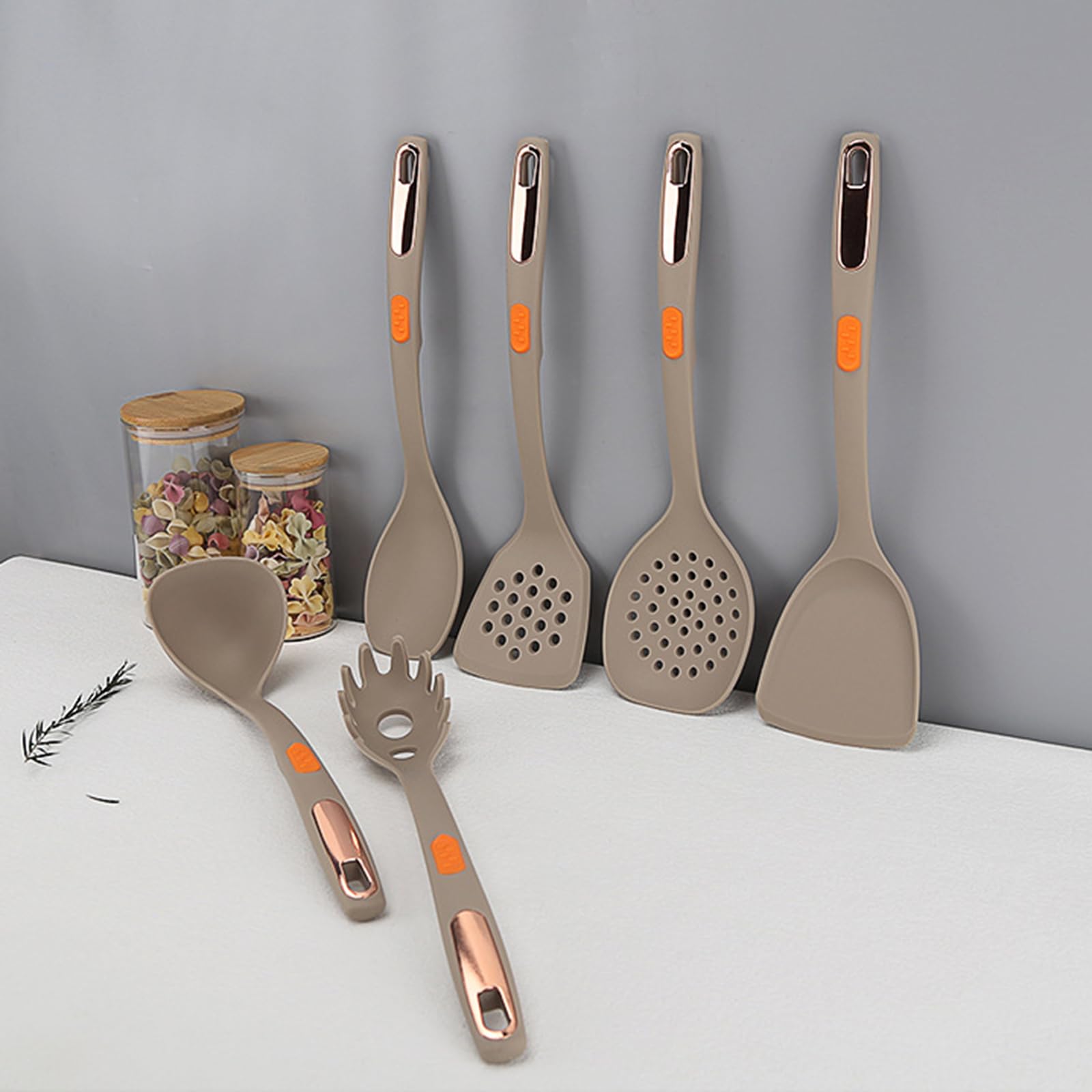 Generisch Küchen Kochutensilien Set, 7-teiliges hitzebeständiges Silikon Kochbesteck mit Aufhängehalterung, spülmaschinenfest, BPA-frei, leicht zu reinigen