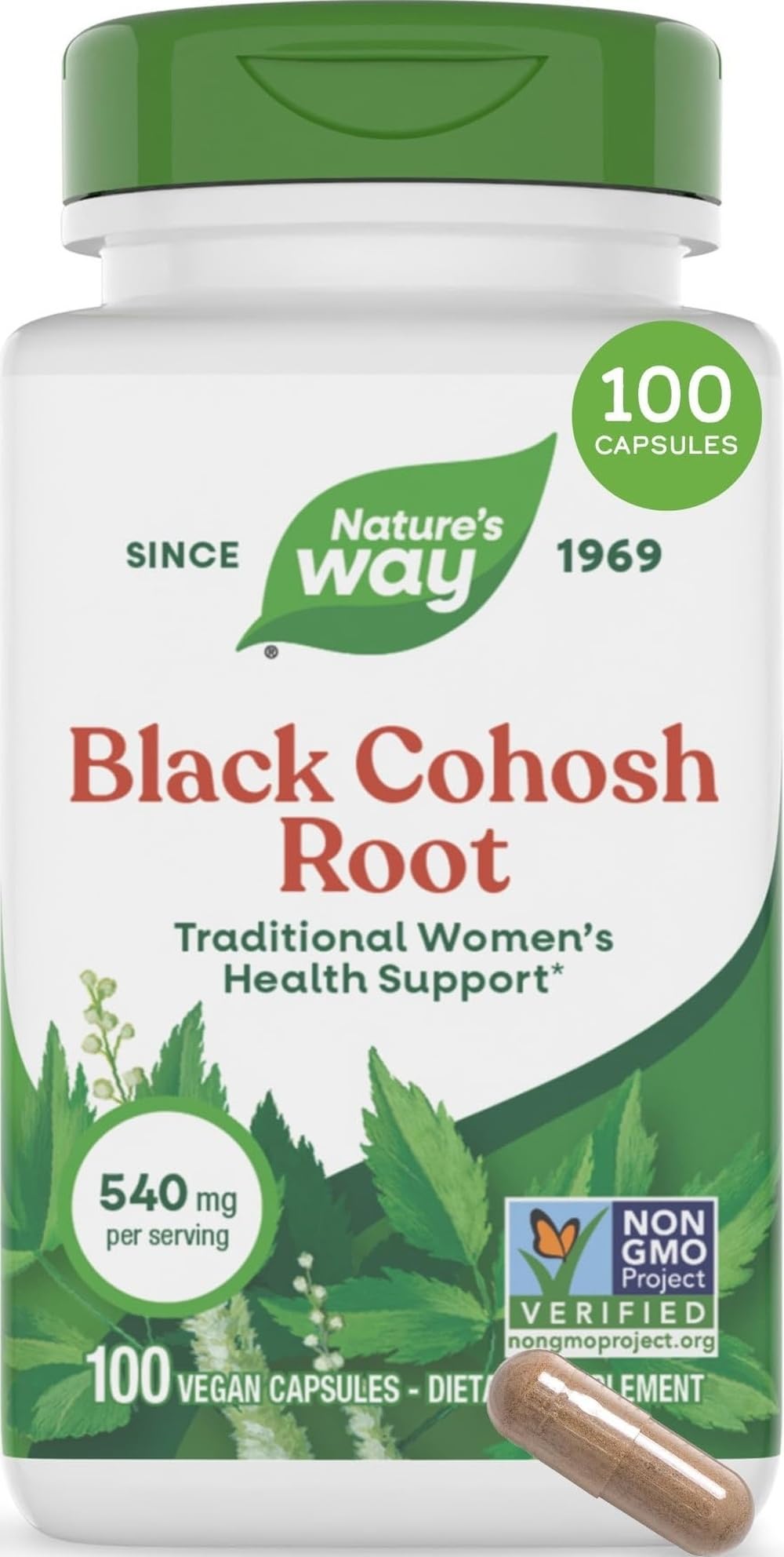 Nature's Way Herbs Black Cohosh Root Capsules, Vegan, 100 Count 100 Count (Pack of 1)