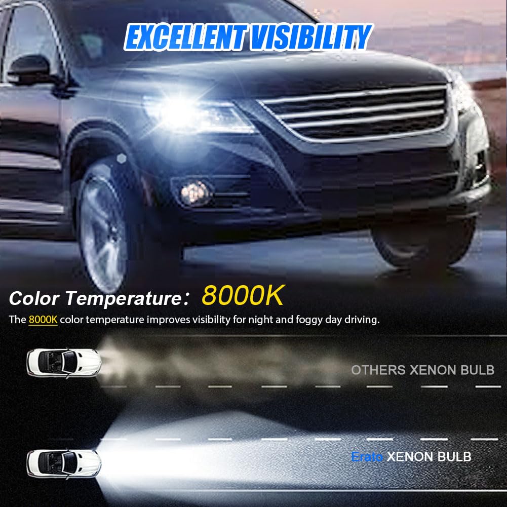 Erato D5S 8000K 25W HID Xenon Scheinwerferlampen Diamantweiß Entladungslampe Fernlicht Abblendlicht 12V Xenon Ersatzlampe wasserdicht Auto HID Ersatzlampe, 2 Stück