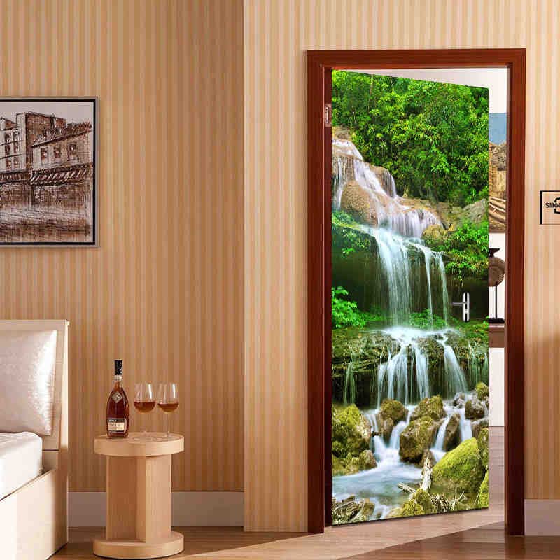 Türaufkleber Wasserfall - 3D Türfolie 77x200 Cm