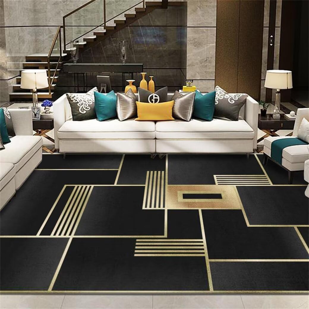 Tapis descente de lit chambre adulte 200x250cm géométrique noir pour un intérieur cosy