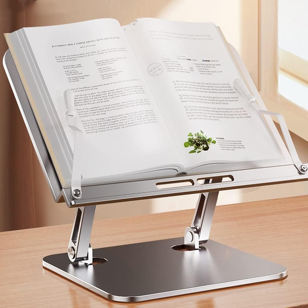 Adjustable Aluminum Book Stand Multi Heights Angles Cookbook Bracket Desk Reading Holder