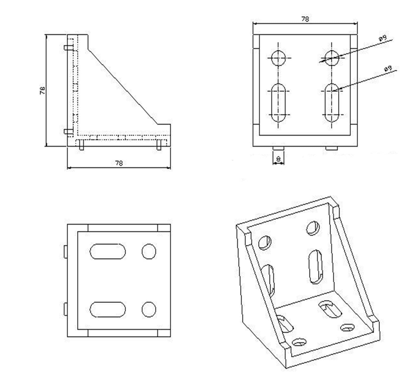 DIY 8080 Aluminiowy kątownik profilowy metalowy 78x78 mm