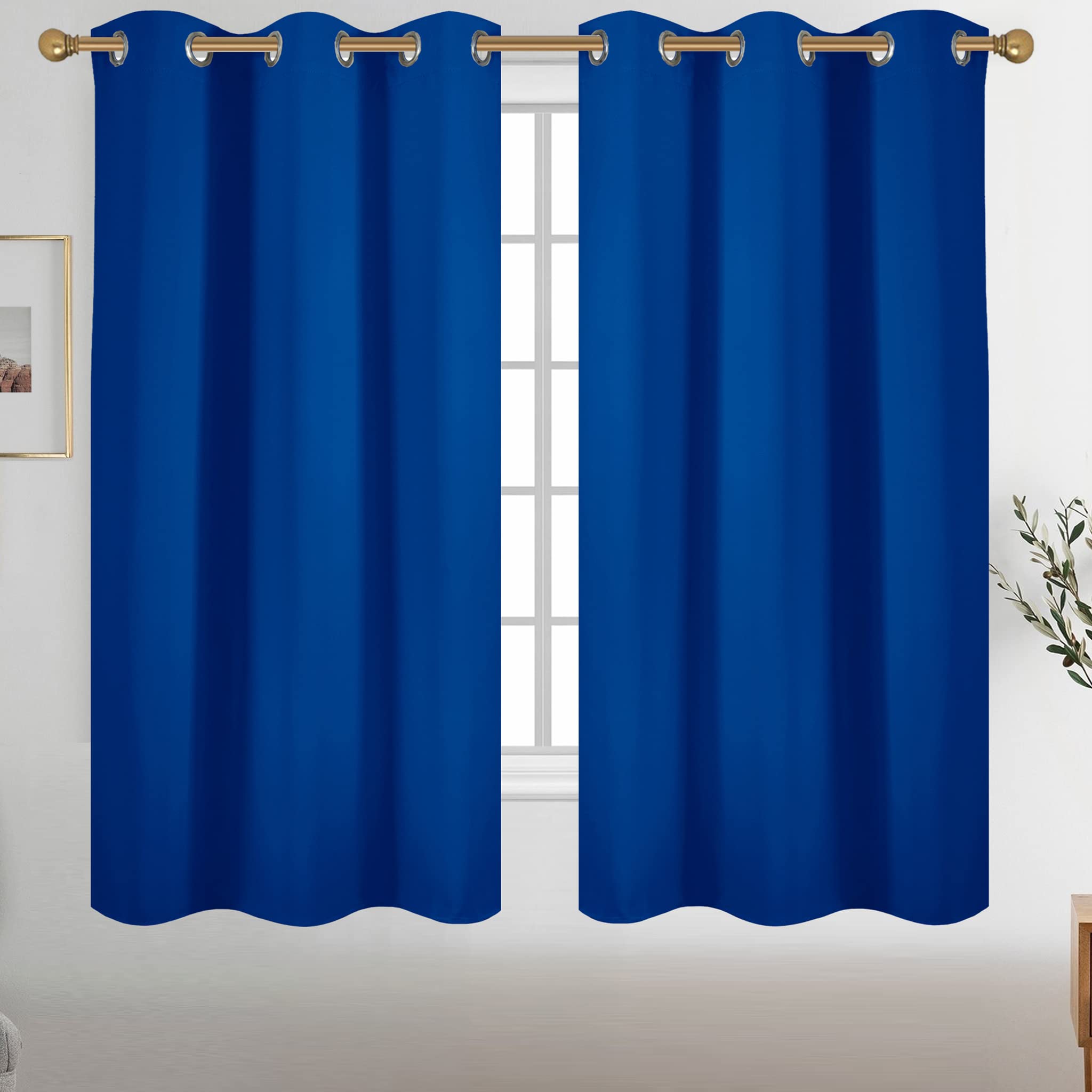 Diraysid Royal Blue Grommet Blackout Curtains for Bedroom Thermal Insulated Room Darkening Curtains Drapes, 38 x 63 inch, 2 Panels