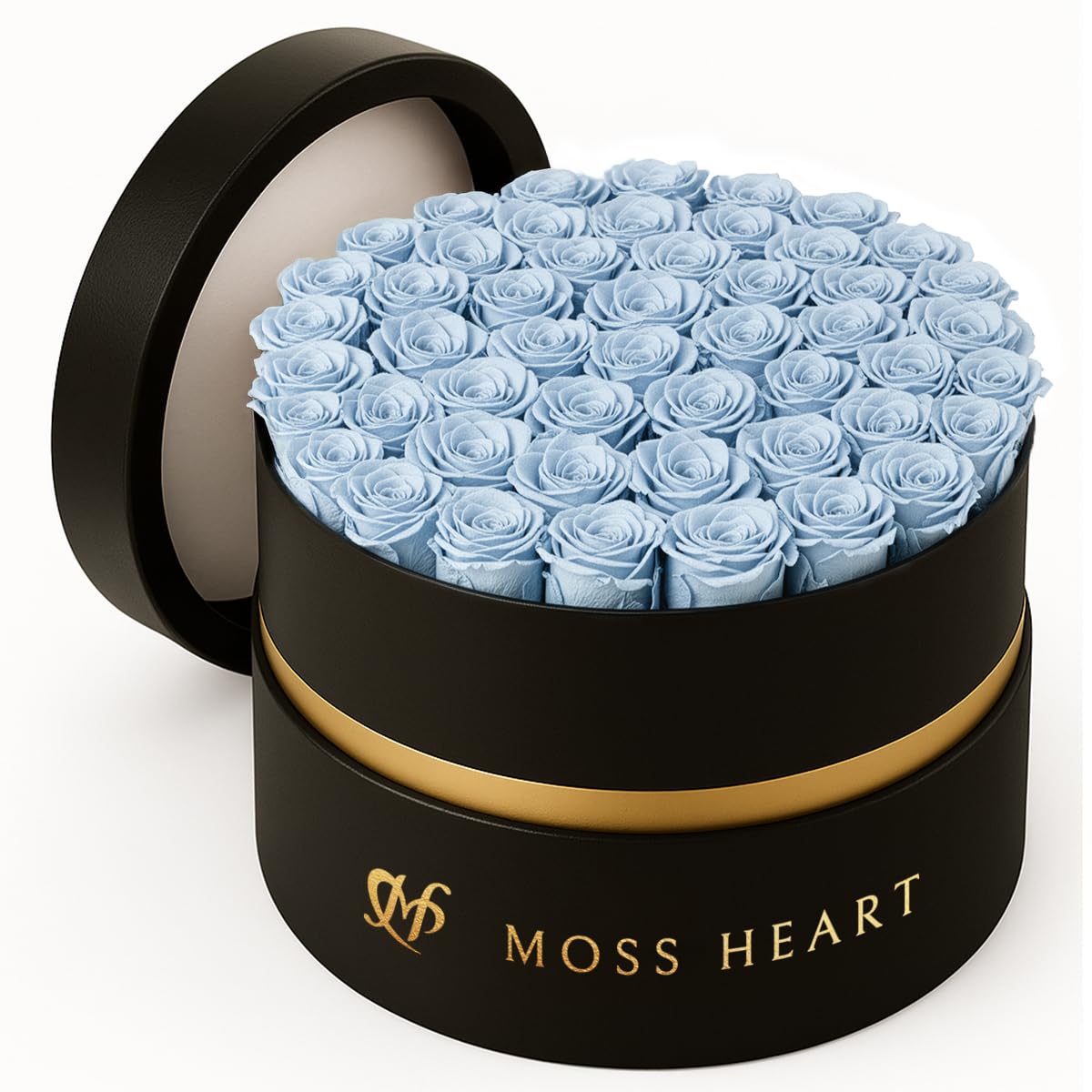 Photo 1 of Moss Heart 50 Petite Preserved Roses, Designer Round Box, Real Forever Roses Last 1+ Year, Premium Gift for Women, Wife, Girlfriend, Mother’s Day, Birthday, Anniversary, Valentine’s Day