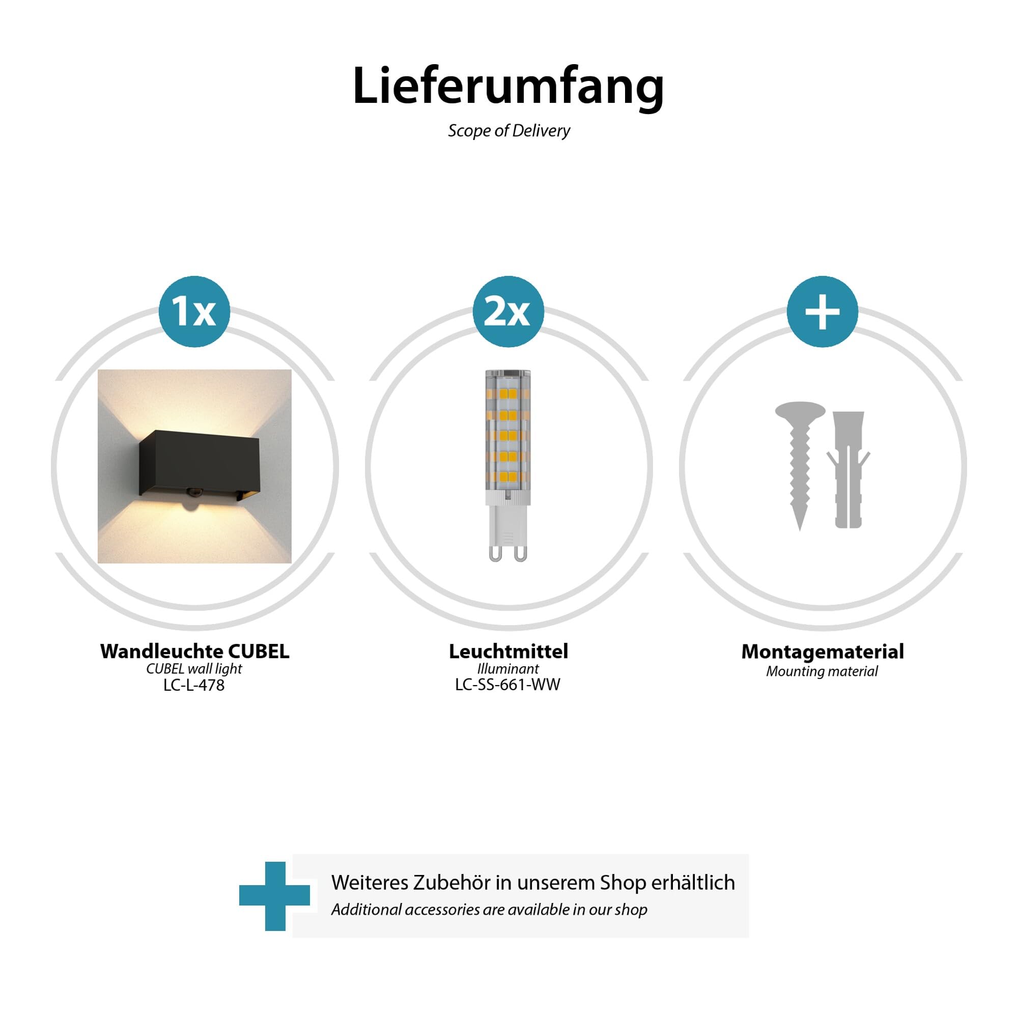 ledscom.de 2x Wandleuchte CUBEL, Dämmerungssensor, Bewegungmelder für außen, IP65, Up-/Downlight, schwarz, rechteckig, inkl. 2 LED Lampen, je 4,1 W, 501lm, warmweiß