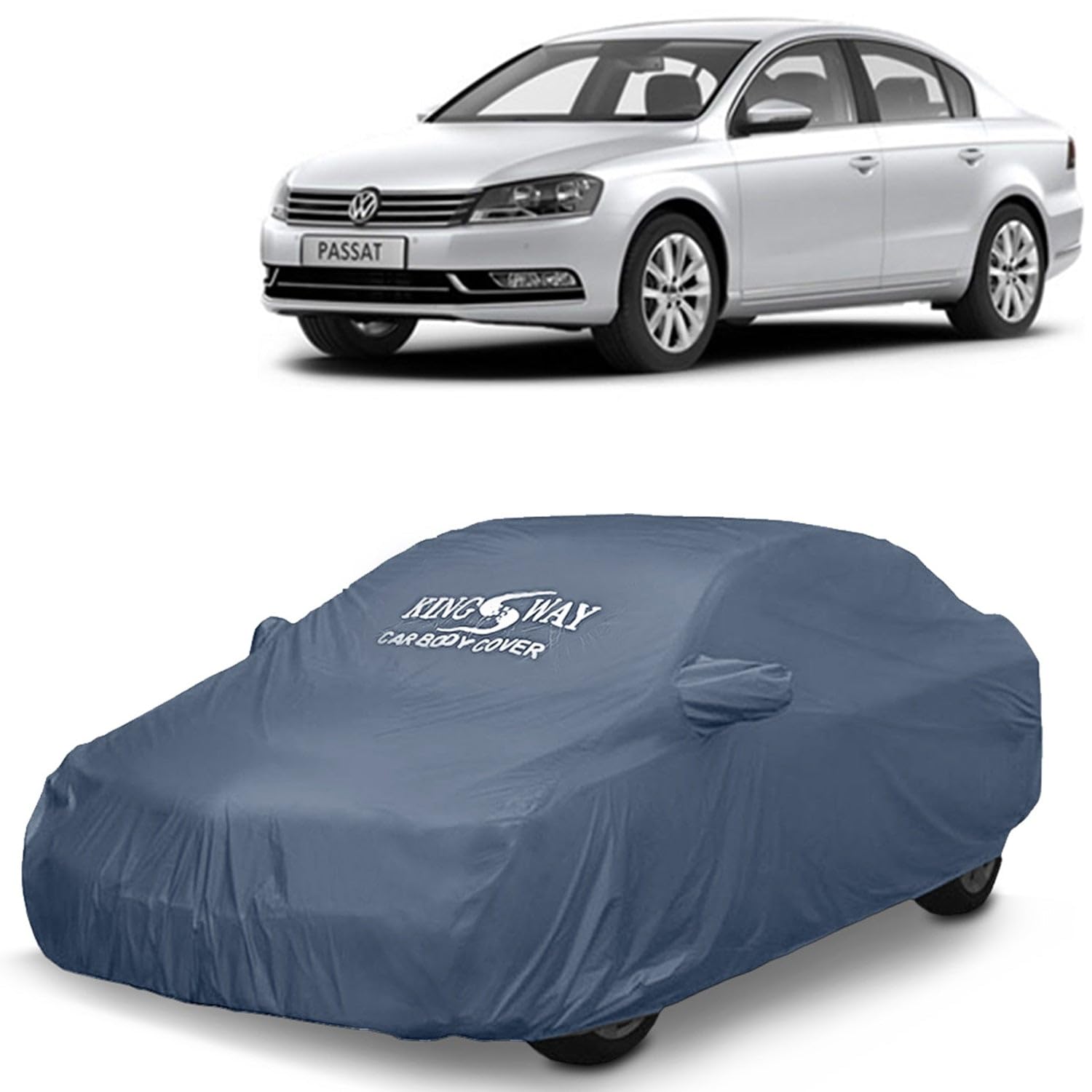 KINGSWAY® Passat Car Body Cover Dustproof with Mirror Pockets for (Year 2015 to 2019), Compatible with Volkswagen Passat Car Cover, Comes with Bird Poop, Scratch, UV and Paint Protection, Grey Matty