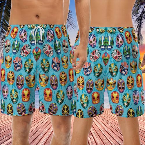 Lucha Libre Men's Swim Trunks - Wrestling Lovers Hawaiian Shorts for Men, Men's Summer Bathing Shorts Set 523