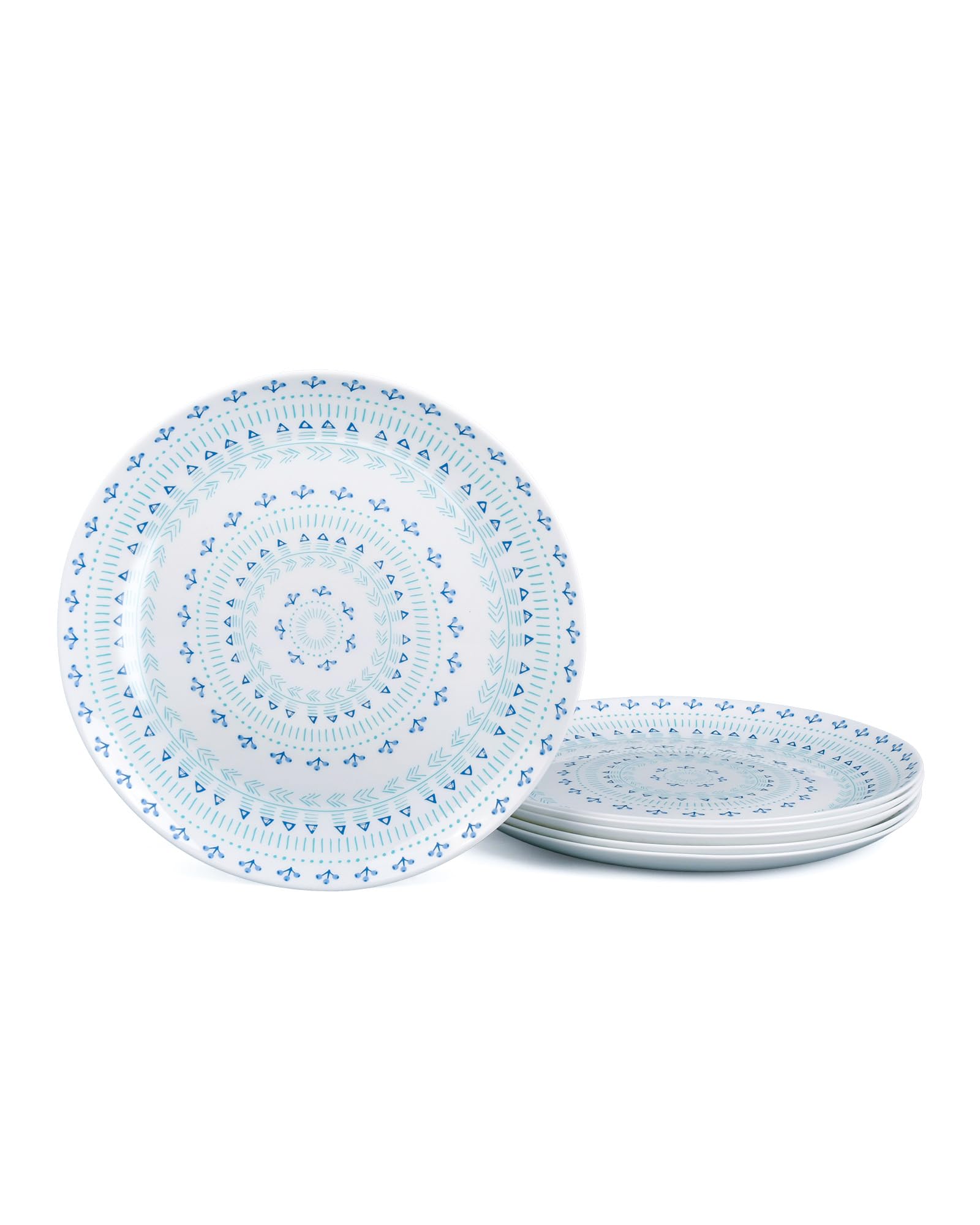 LaGlint 10.5 Inch Dinner Plate Set of 6, Navy Floral Opal Glass Plates