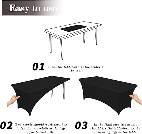 Miniatura 5 de Paquete de 2 manteles de elastano de 6 pies, reutilizables, rectangulares, sin arrugas, lavables, para banquetes, bodas, festivales, fiestas, color