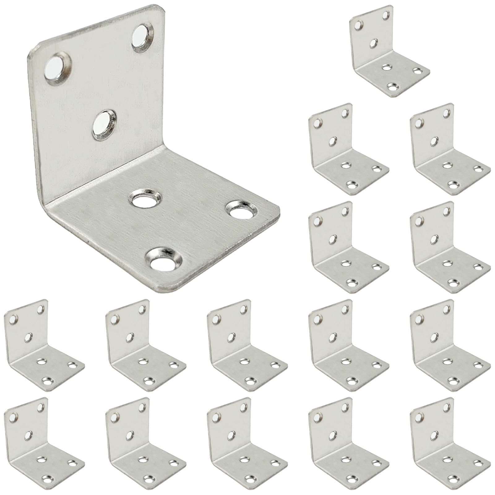 16PCS 40x40x40x1.5mm(6 Holes) Stainless Steel Right Angle Corner Bracket,L Shaped 90 Degree Metal Bracket for Wood,Heavy Duty Corner Brackets Suitable for Wood Fixed Furniture Wardrobe