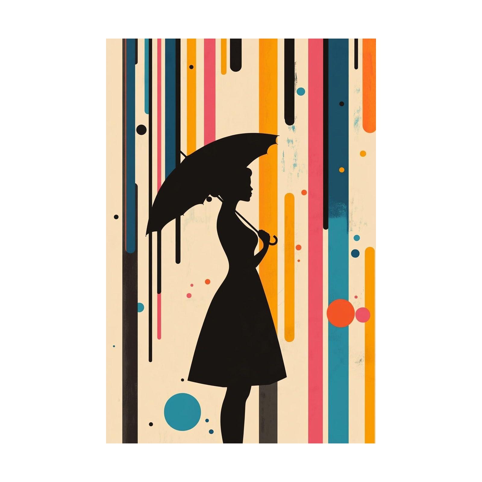 TERUEA Posters & Prints Paintings for Bedroom Living Room Decor for Mens Women Umbrella Woman Silhouette Abstract Vintage Humor Wall Art Poster for Bathroom Toilet Decor(Black)-80x120cm Unframed