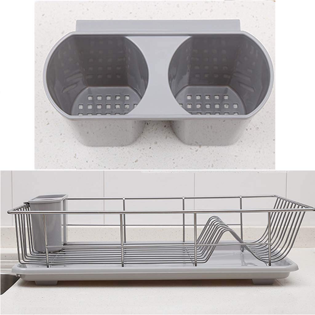 Abtropfgestell aus Edelstahl 304 Edelstahl Abtropfgestell Rack Küche Lagerregal Ablauf Wäscheständer Besteckschränke Grau 48 cm × 30 cm × 11 cm