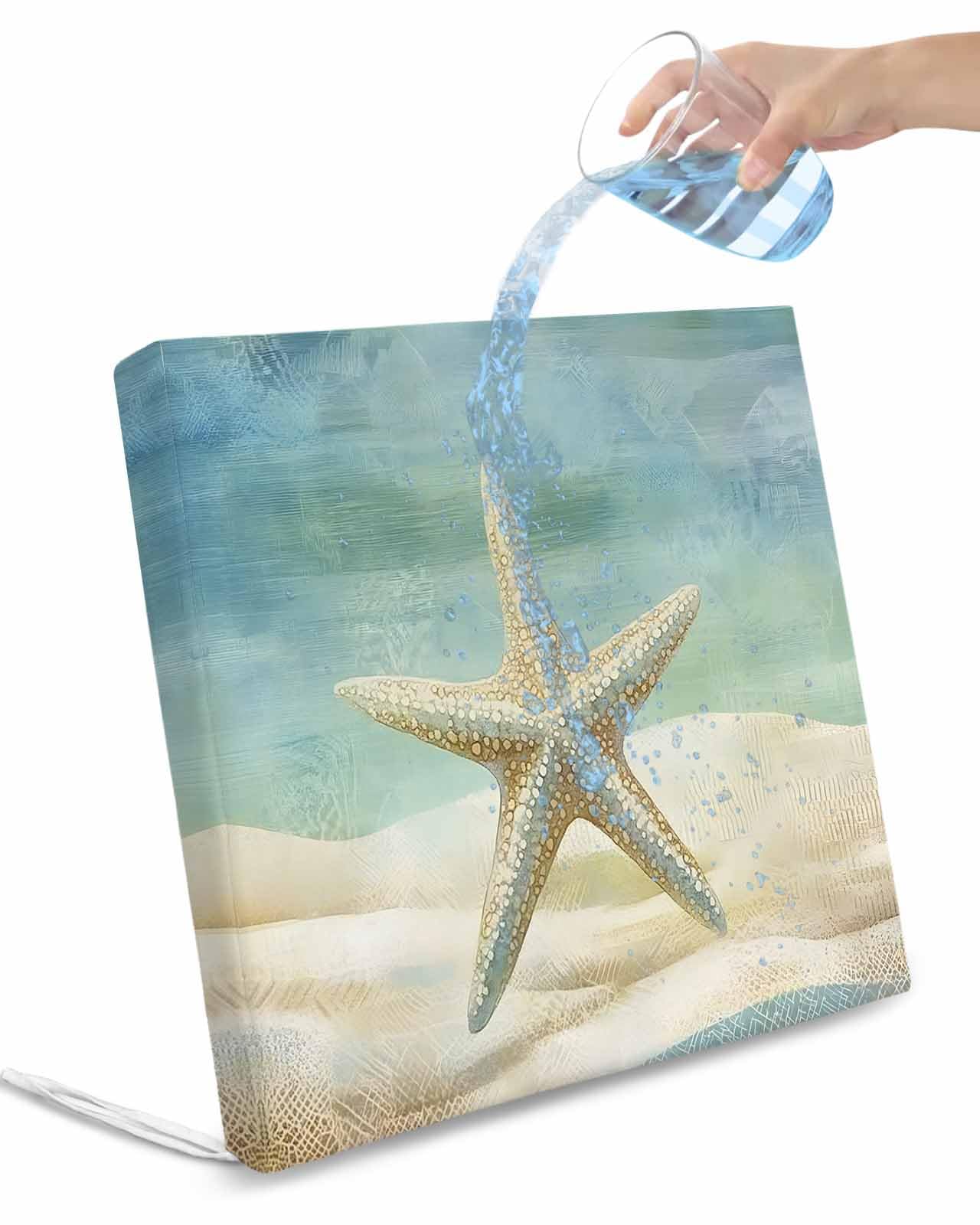 2 Pack Starfish Coastal Waterproof Cushion Covers with Ties, Outdoor Patio Chaise Lounge Chair Seat Cushion Slip Covers Replacement(Only Cover) Watercolor Marine Life Vintage 22