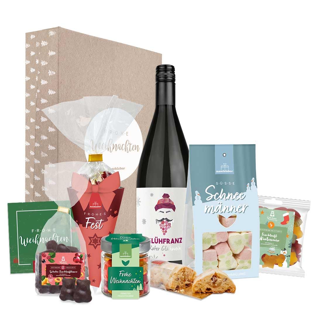 naschlabor | Weihnachtsgeschenkbox groß | Fröhliche Weihnachten zum Naschen und Genießen | Die Weihnachtsgeschenkbox für die Familie, Freunde und Bekannte