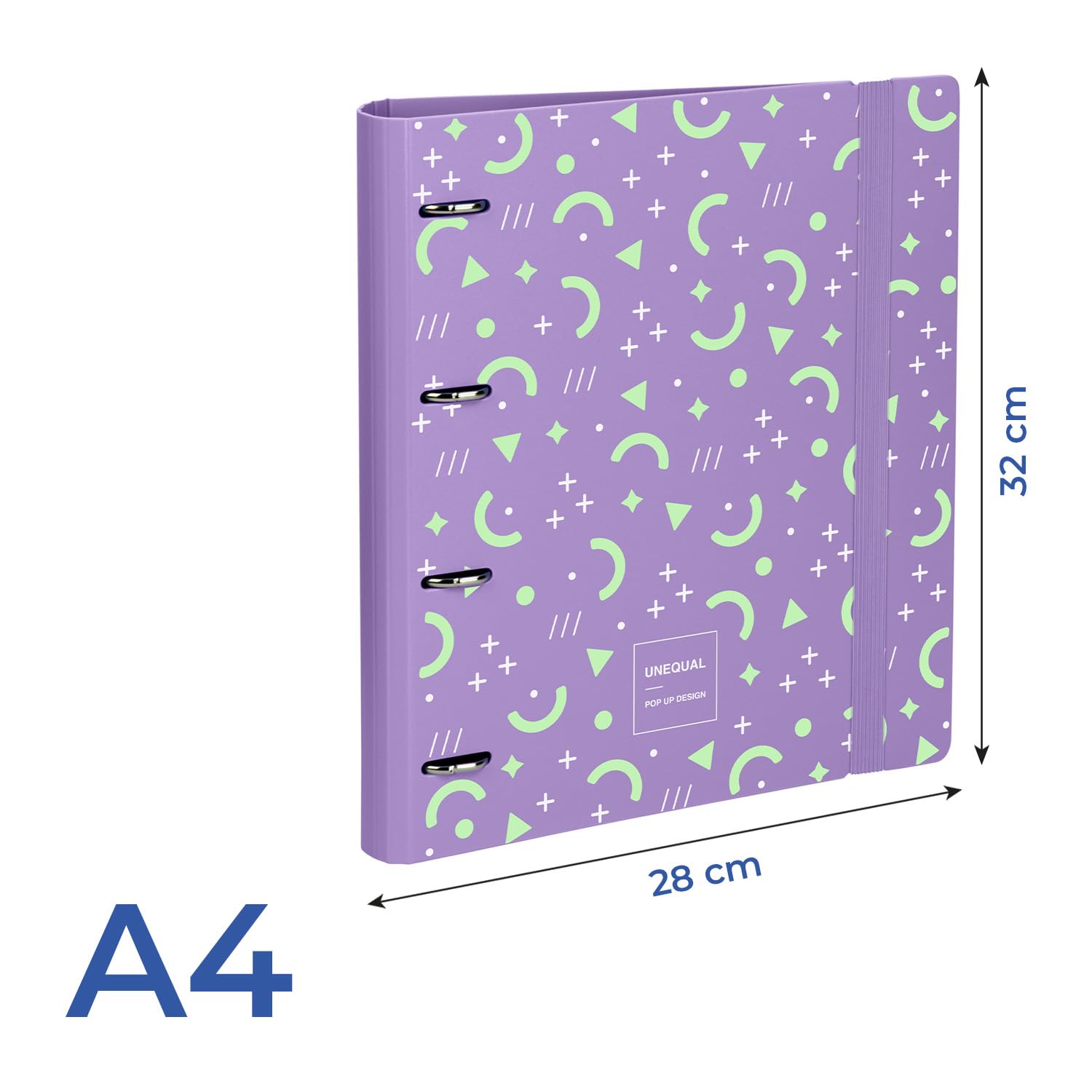 Grafoplas Ordner mit 4 Ringen, A4, mit Nachfüllpackung, Trennblättern, Planner, Aufkleber und transparentem Umschlag, Lavendel, Polyfoam Unequal Pop Up Design, robust und ultraleicht, Öffnung 360