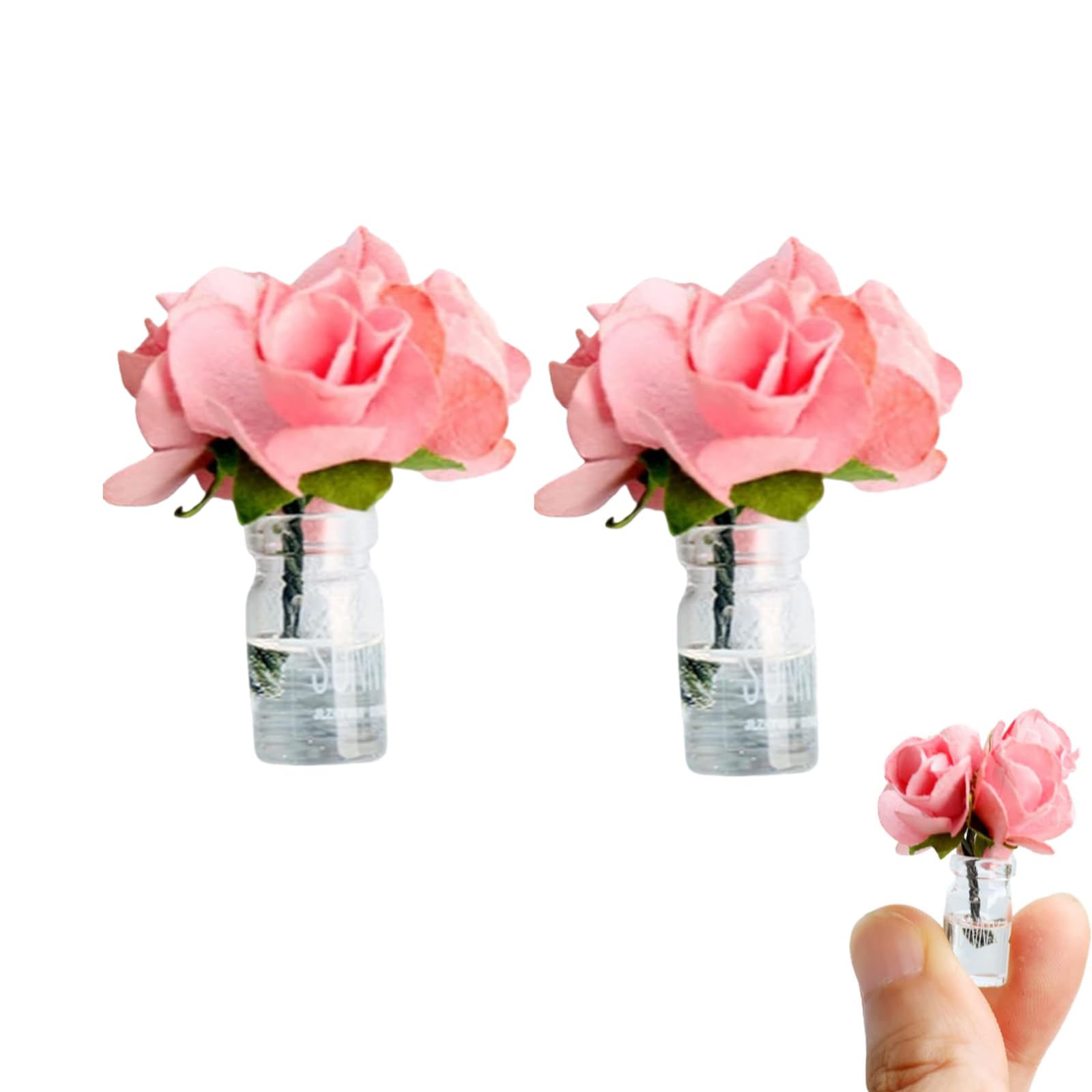 2Pcs Mini Dollhouse Miniature Vase Micro Landscape Colorful Flower Glass Bottle Miniature Decoration for 1:12 Scale Dollhouse Scene Props Décor Accessoriesecor (Pink)