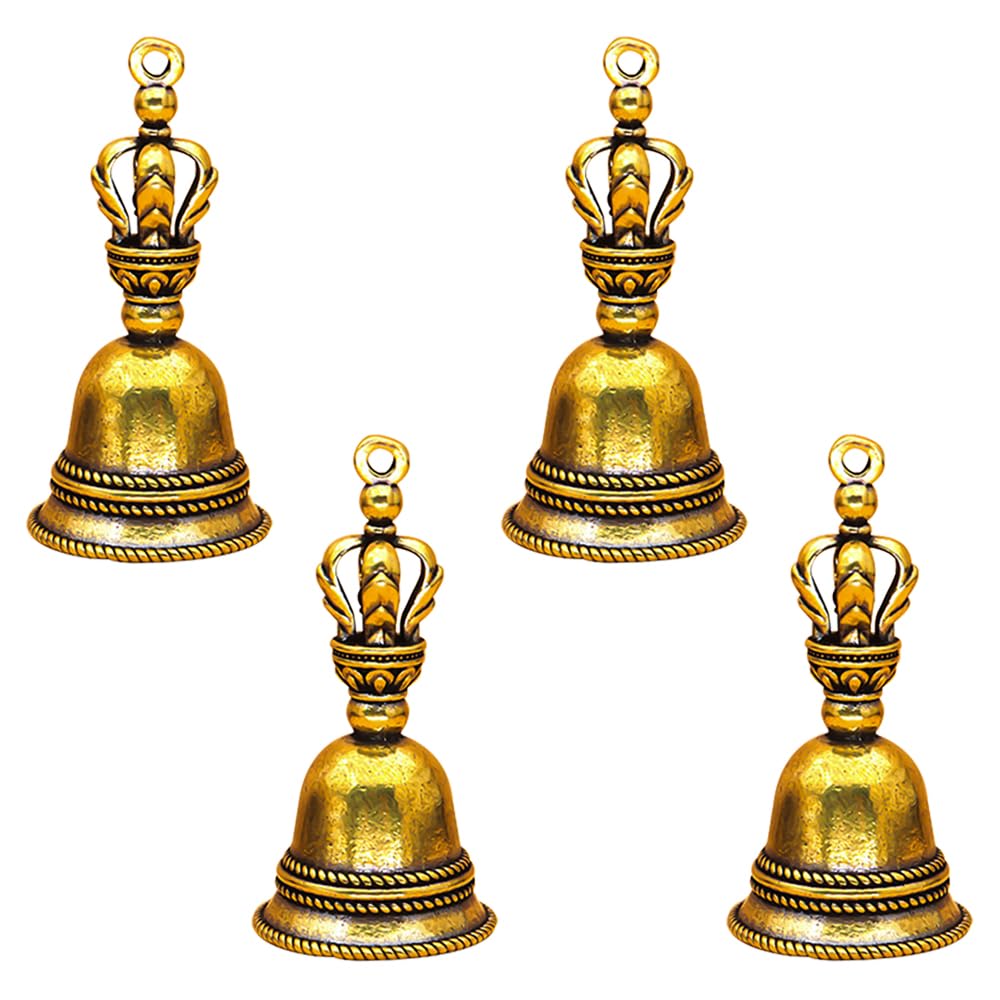 Zgiopgein Bronze 4 Pcs Vintage Bells Mini Brass Hanging Bells Diy Pet Bell Craft Jingle Bells For Home Decorations Pet Necklace Collar Decoration (Crown Styling)