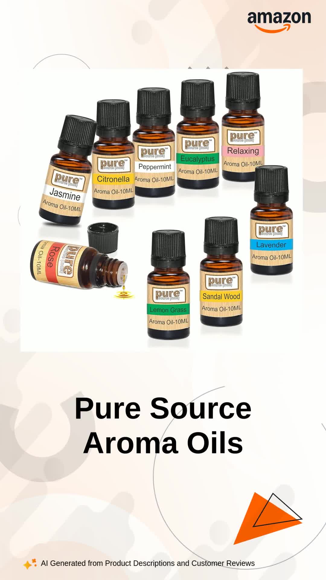 Pure Source India Aroma Essential Oils 9 Fragrances In 1 Pack, 10