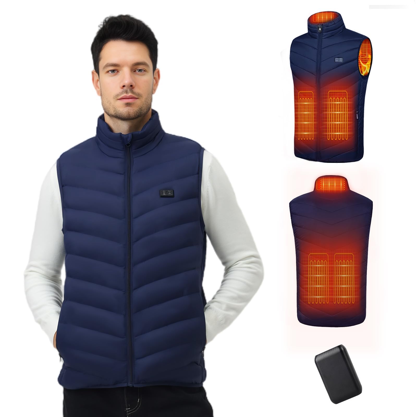Gilet Riscaldabile per Uomo e Donna, Gilet Riscaldato USB con Batteria da 5 V 10000 mAh, Giacca Calda Invernale per Escursionismo, Caccia, Moto