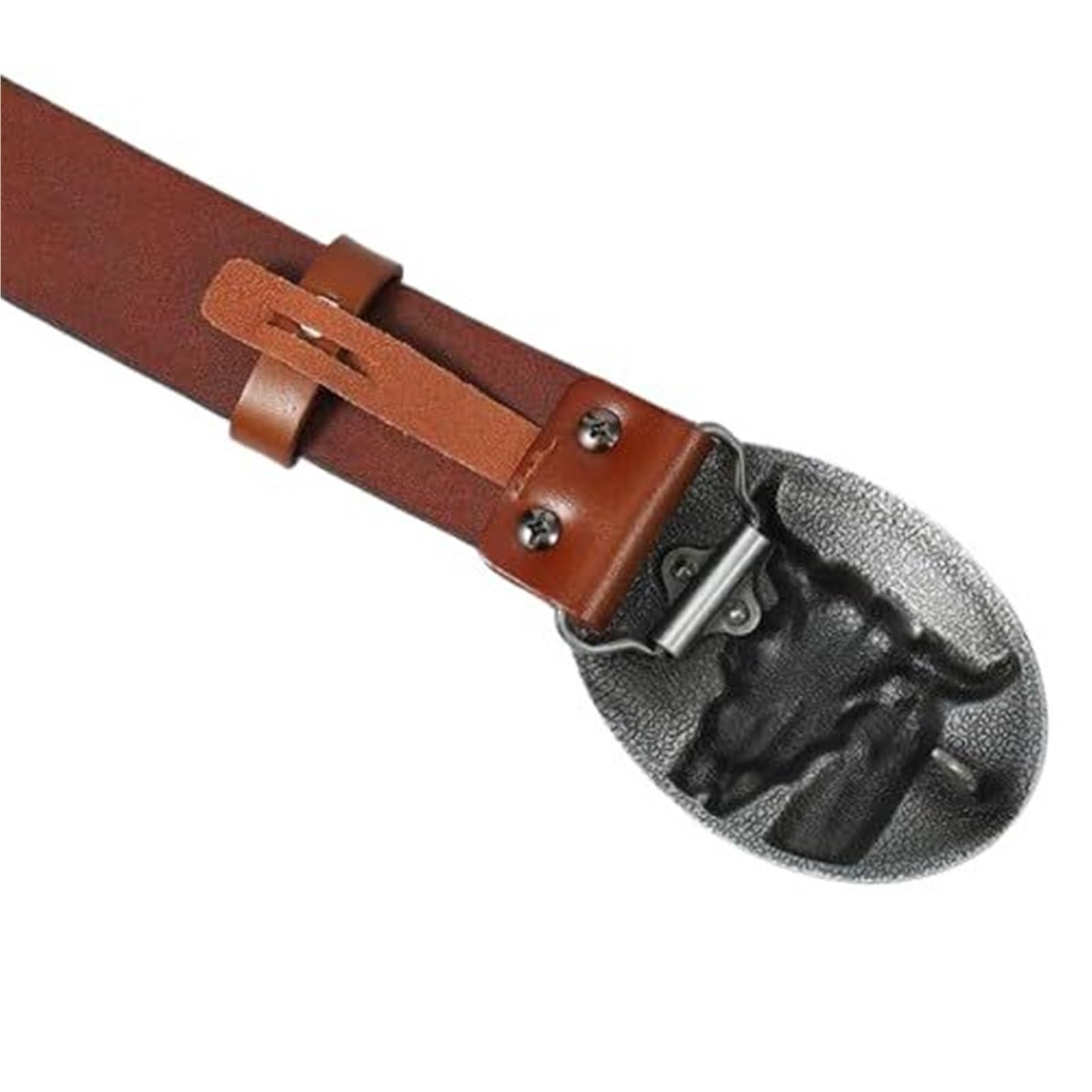 Cintura Da Uomo In Pelle Di Vacchetta Goffrata, Fibbia Ovale Con Teschio Toro Western Vintage, Cinturino Cowboy Incisione Floreale